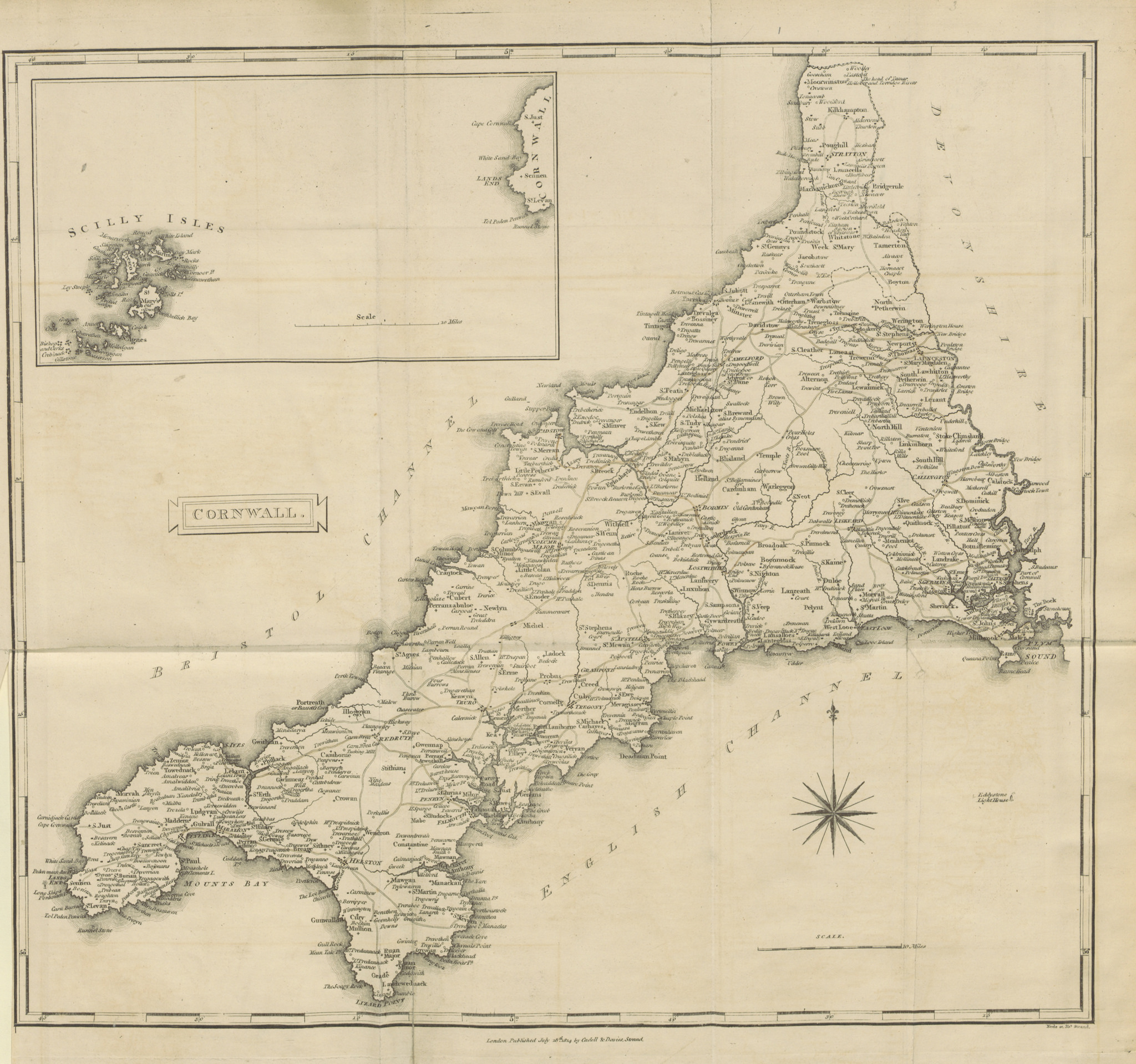 Map of Cornwall in 1814
